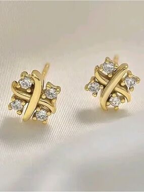 Gold Floral Cluster CZ Stud Earrings - Women Jewelry